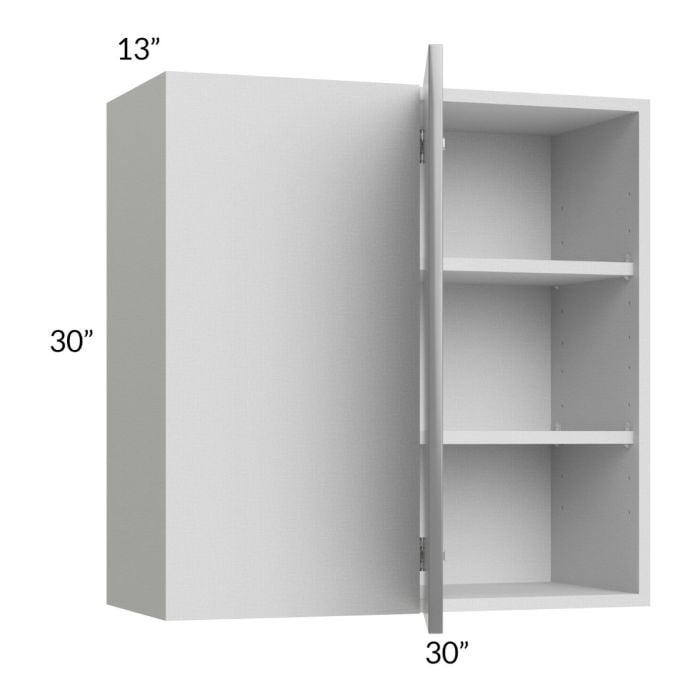 RTA Milan Grey Gloss 30" x 30" Blind Corner Wall Cabinet-Left-Hinged Door on Right with 1 Finished Side
