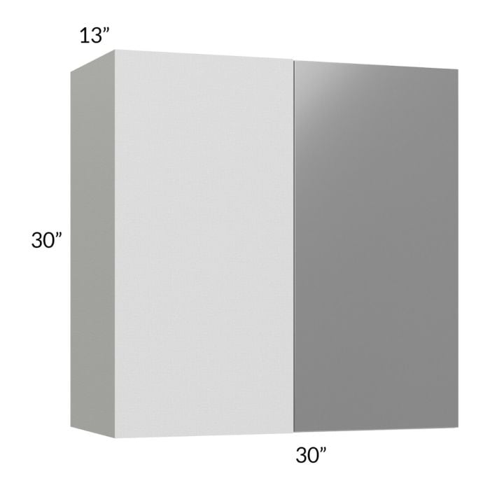 RTA Milan Grey Gloss 30" x 30" Blind Corner Wall Cabinet-Left-Hinged Door on Right with 2 Finished Sides