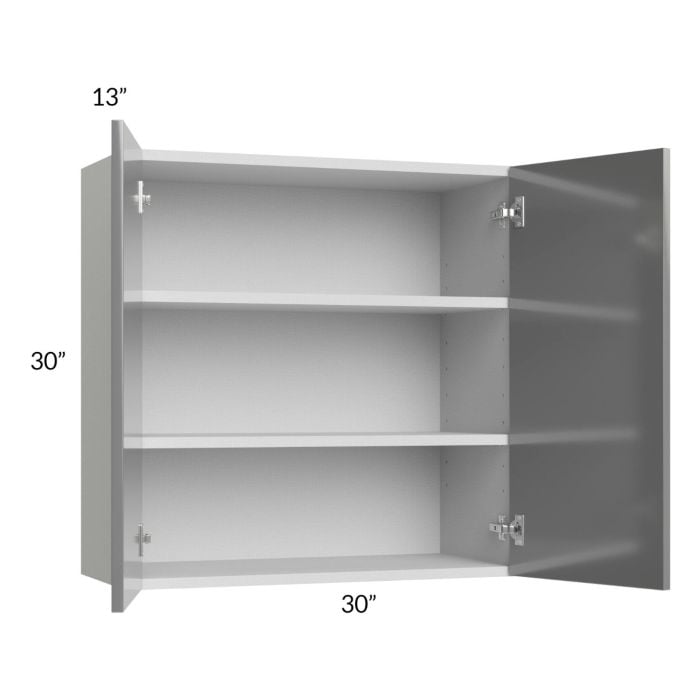 RTA Milan Grey Gloss 30" x 30" Wall Cabinet with 2 Finished Sides