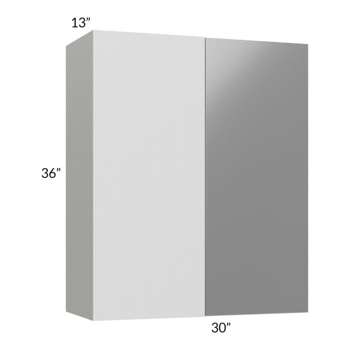 RTA Milan Grey Gloss 30" x 36" Blind Corner Wall Cabinet-Right-Hinged Door on Left