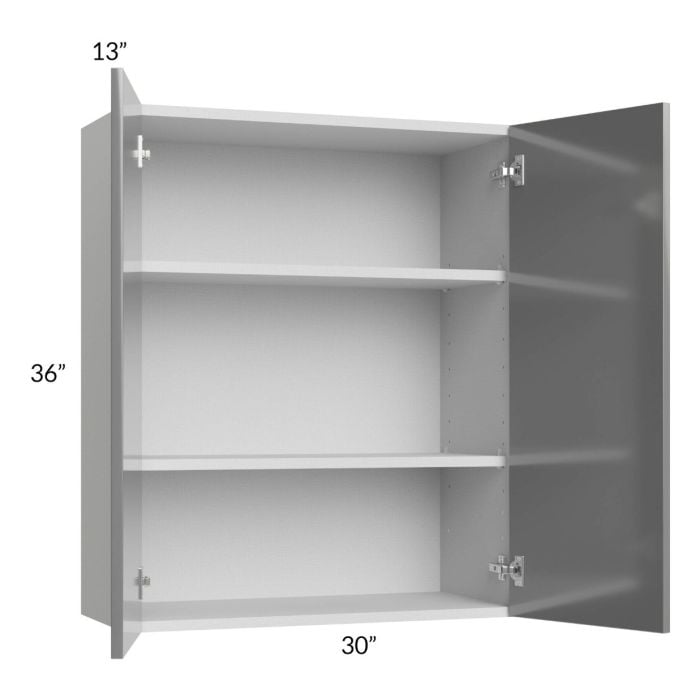 RTA Milan Grey Gloss 30" x 36" Wall Cabinet with 2 Finished Sides