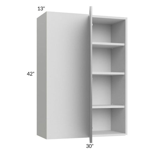 RTA Milan Grey Gloss 30" x 42" Blind Corner Wall Cabinet-Left-Hinged Door on Right with 2 Finished Sides