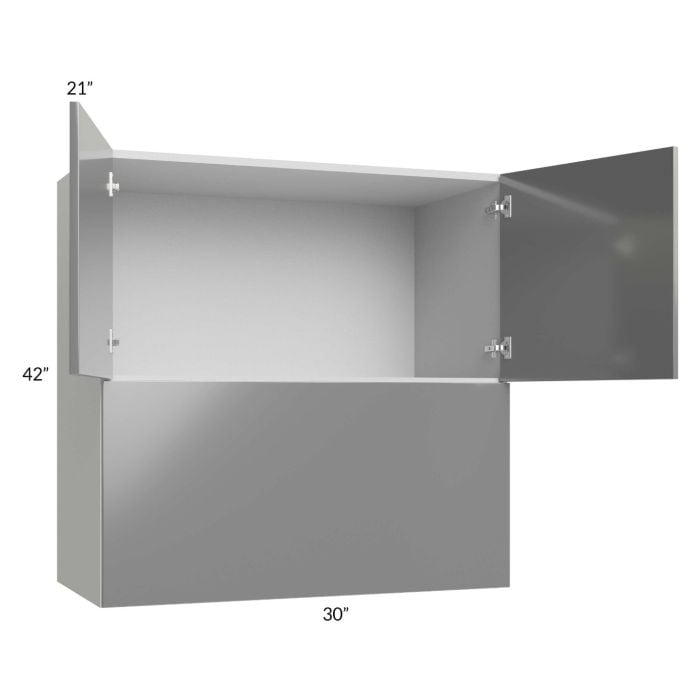 RTA Milan Grey Gloss 30" x 42" x 21" Microwave Wall Cabinet with 2 Finished Sides