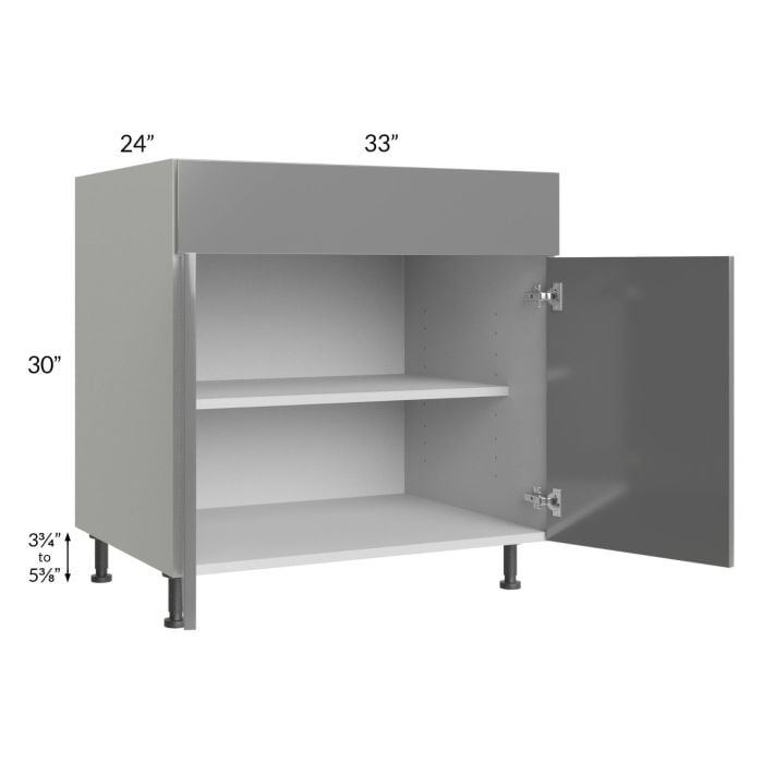 RTA Milan Grey Gloss 33" Base Cabinet with 1 Roll Out Tray