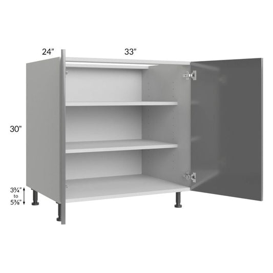 RTA Milan Grey Gloss 33" Full Height Door Base Cabinet with 1 Finished Side and 1 Roll Out Tray