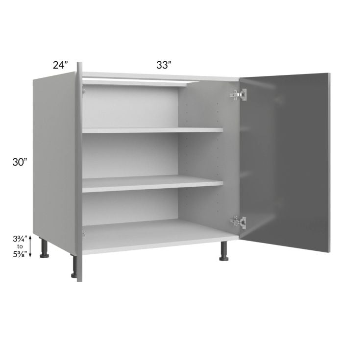 RTA Milan Grey Gloss 33" Full Height Door Base Cabinet with 2 Finished Sides and 1 Roll Out Tray