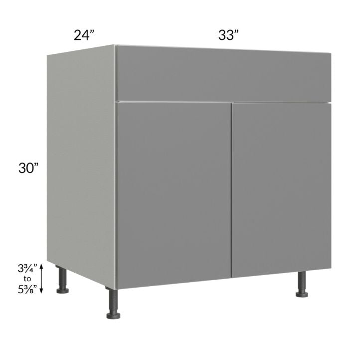 RTA Milan Grey Gloss 33" Sink Base Cabinet with 2 Finished Sides and Sink Tilt-Out