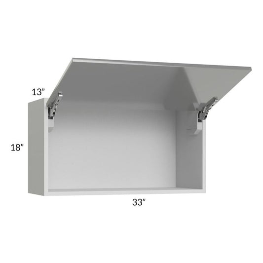 RTA Milan Grey Gloss 33" x 18" Lift-Up Door Wall Cabinet with 1 Finished Side