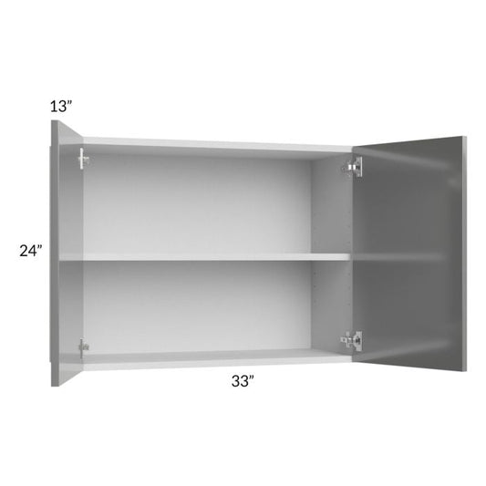RTA Milan Grey Gloss 33" x 24" Wall Cabinet with 1 Finished Side