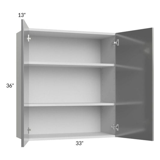 RTA Milan Grey Gloss 33" x 36" Wall Cabinet with 2 Finished Sides