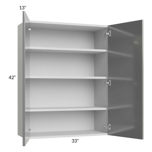 RTA Milan Grey Gloss 33" x 42" Wall Cabinet with 1 Finished Side