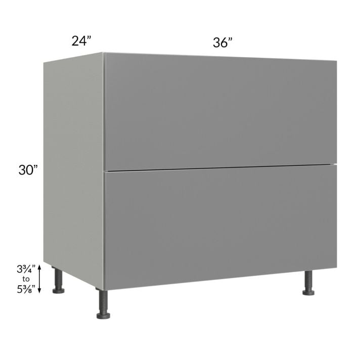 RTA Milan Grey Gloss 36" 2-Drawer Base Cabinet with 2 Finished Sides