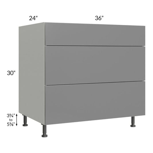 RTA Milan Grey Gloss 36" 3-Drawer Base Cabinet with 2 Finished Sides