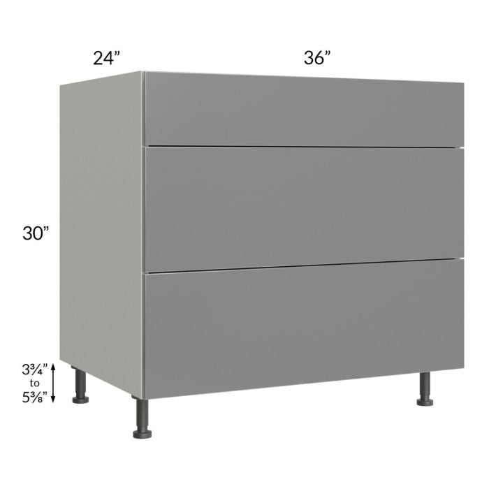 RTA Milan Grey Gloss 36" 3-Drawer Base Cabinet