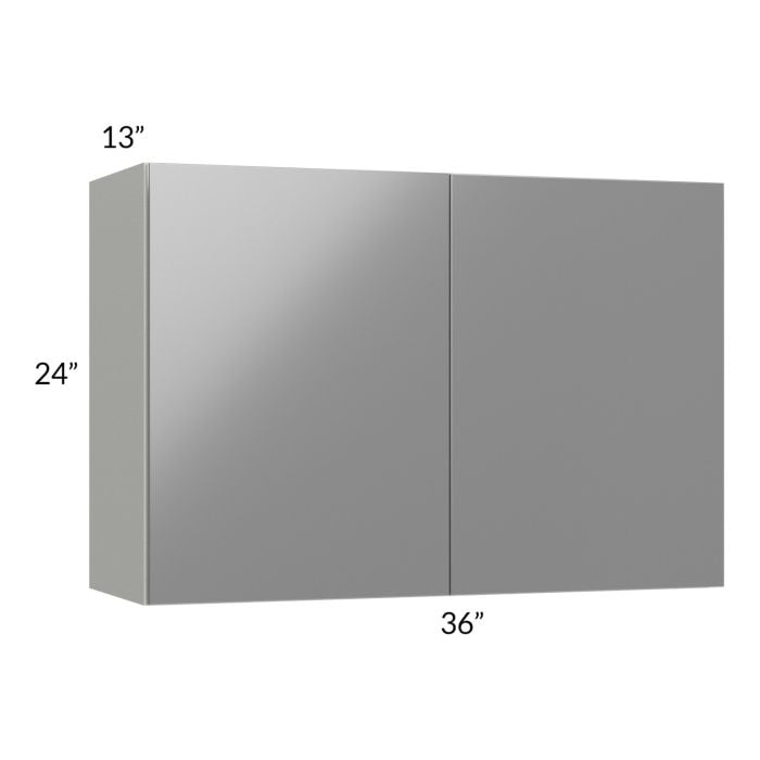RTA Milan Grey Gloss 36" x 24" Wall Cabinet with 1 Finished Side