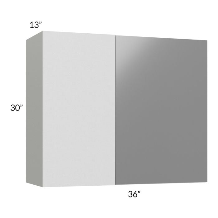 RTA Milan Grey Gloss 36" x 30" Blind Corner Wall Cabinet-Right-Hinged Door on Left with 1 Finished Side