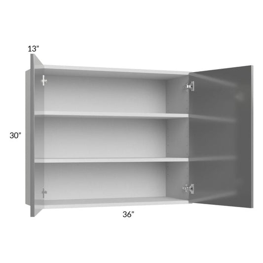RTA Milan Grey Gloss 36" x 30" Wall Cabinet with 1 Finished Side