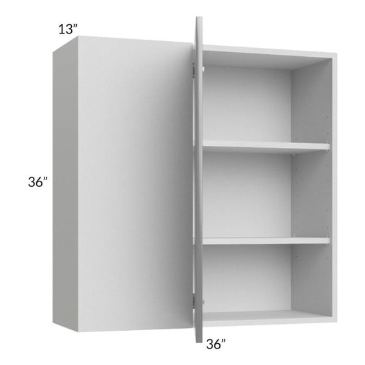 RTA Milan Grey Gloss 36" x 36" Blind Corner Wall Cabinet-Left-Hinged Door on Right with 2 Finished Sides