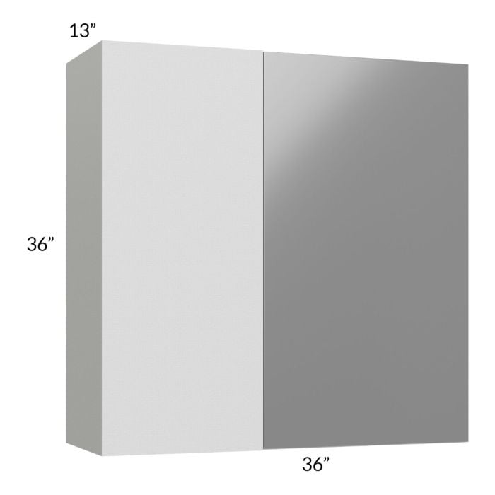 RTA Milan Grey Gloss 36" x 36" Blind Corner Wall Cabinet-Right-Hinged Door on Left with 2 Finished Sides