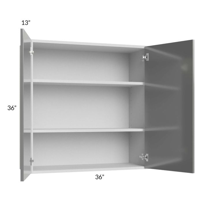 RTA Milan Grey Gloss 36" x 36" Wall Cabinet with 2 Finished Sides
