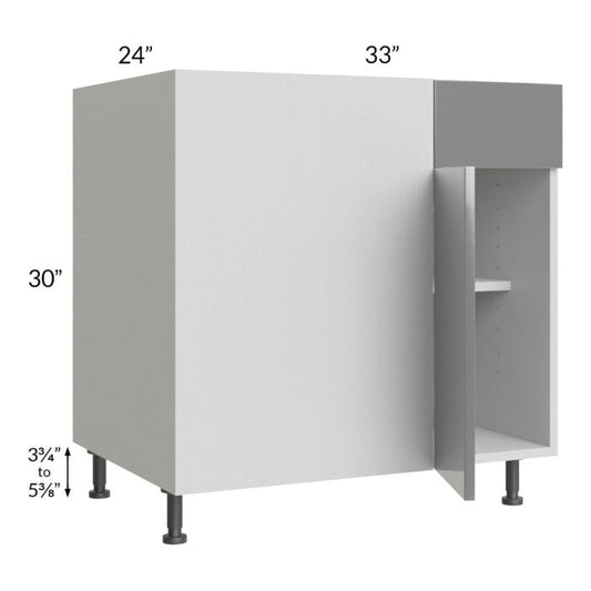 RTA Milan Grey Gloss 39" - 42" Blind Base Corner Cabinet-Left-Hinged Door on Right with 1 Finished Side