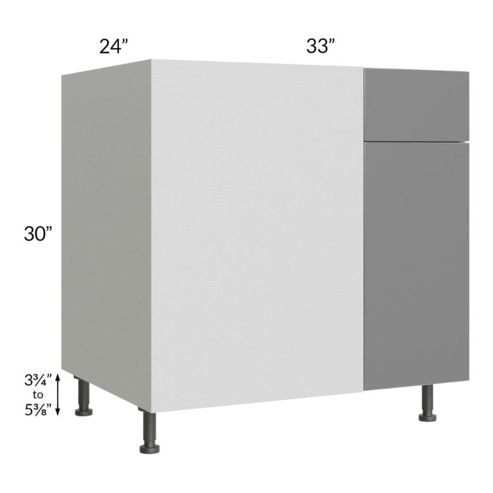 RTA Milan Grey Gloss 39" - 42" Blind Base Corner Cabinet-Right-Hinged Door on Left with 1 Finished Side
