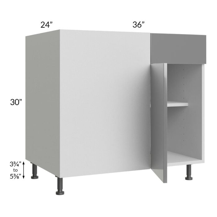 RTA Milan Grey Gloss 42" - 45" Blind Base Corner Cabinet-Left-Hinged Door on Right with Soft Close Blind Pull-Out Shelves
