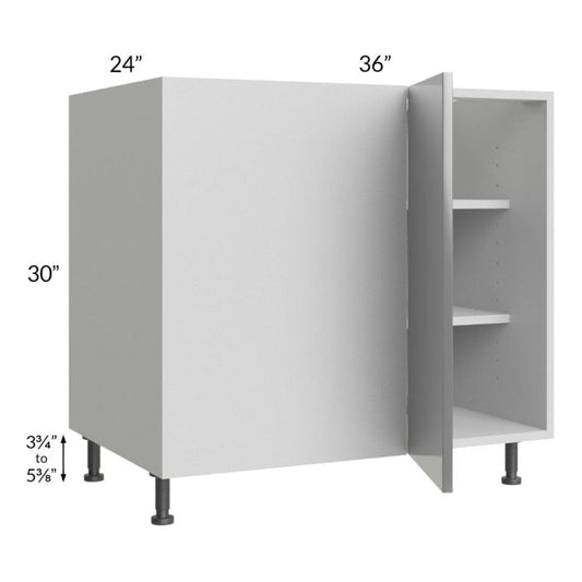 RTA Milan Grey Gloss 42" - 45" Full Height Door Blind Base Corner Cabinet-Left-Hinged Door on Right with 1 Finished Side and Soft Close Blind Pull-Out Shelves