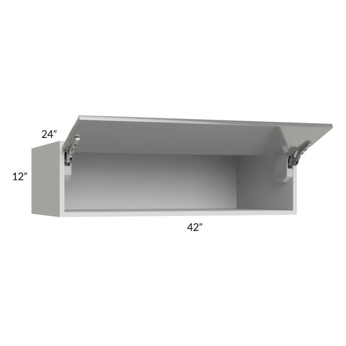 RTA Milan Grey Gloss 42" x 12" x 24" Lift-Up Door Wall Cabinet with 2 Finished Sides