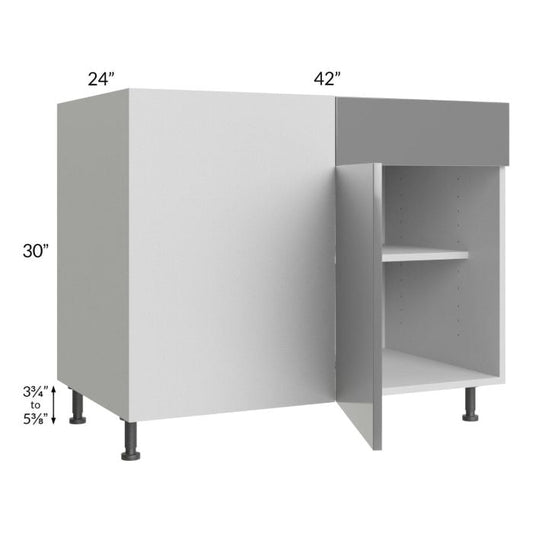 RTA Milan Grey Gloss 48" - 51" Blind Base Corner Cabinet-Left-Hinged Door on Right with 1 Finished Side and Soft Close Blind Pull-Out Shelves