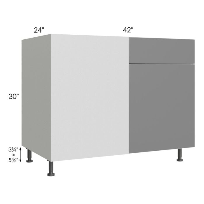 RTA Milan Grey Gloss 48" - 51" Blind Base Corner Cabinet-Right-Hinged Door on Left with Soft Close Blind Pull-Out Shelves