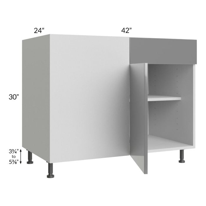 RTA Milan Grey Gloss 48" - 51" Blind Base Corner Cabinet-Right-Hinged Door on Left with Soft Close Blind Pull-Out Shelves