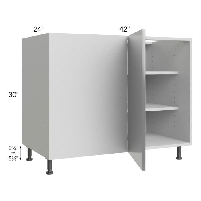 RTA Milan Grey Gloss 48" - 51" Full Height Door Blind Base Corner Cabinet-Left-Hinged Door on Right with 1 Finished Side and Soft Close Blind Pull-Out Shelves