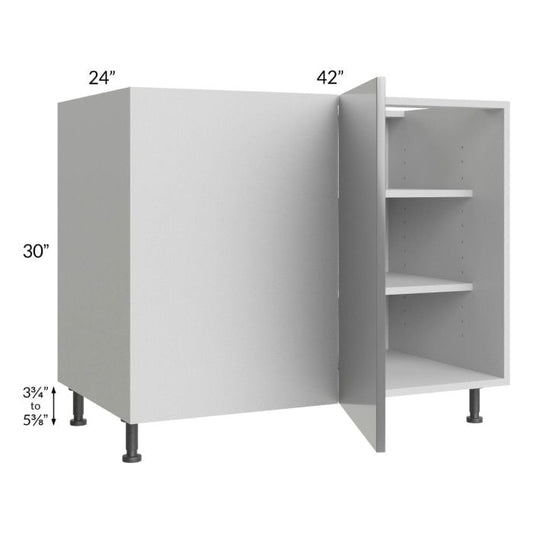 RTA Milan Grey Gloss 48" - 51" Full Height Door Blind Base Corner Cabinet-Left-Hinged Door on Right with 1 Finished Side