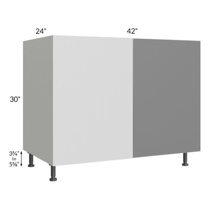 RTA Milan Grey Gloss 48" - 51" Full Height Door Blind Base Corner Cabinet-Right-Hinged Door on Left with 1 Finished Side