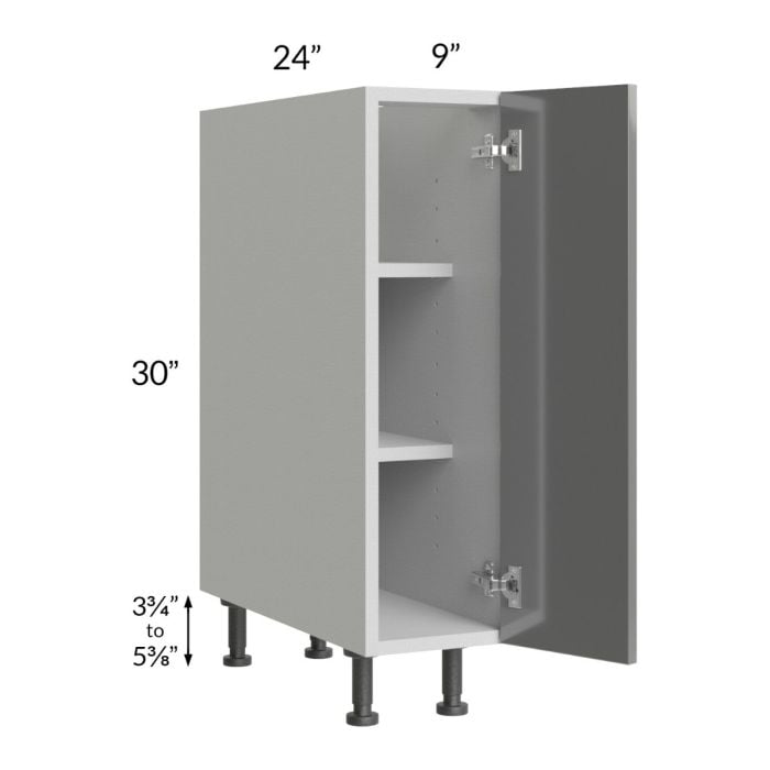 RTA Milan Grey Gloss 9" Full Height Door Base Cabinet-Left Hinged