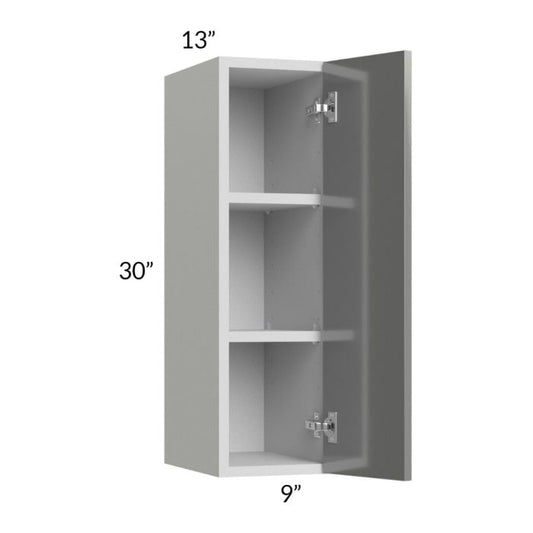 RTA Milan Grey Gloss 9" x 30" Wall Cabinet-Left Hinged with 2 Finished Sides
