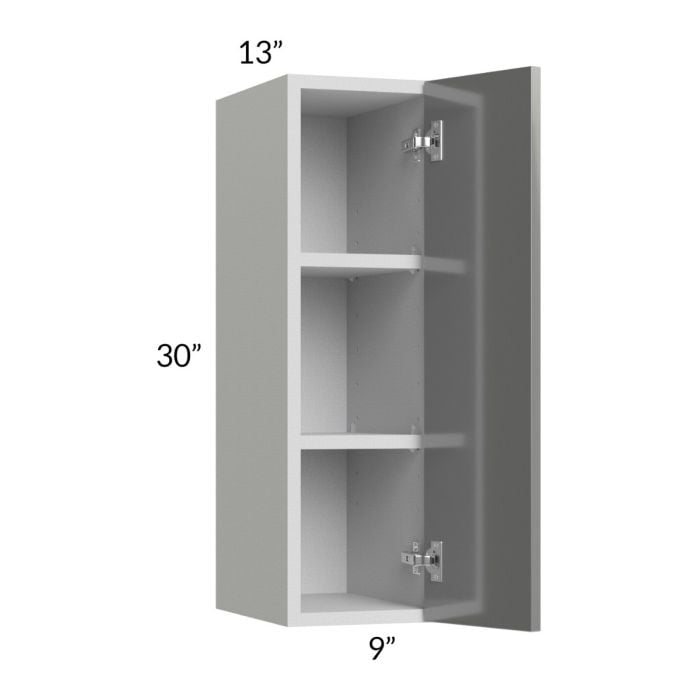 RTA Milan Grey Gloss 9" x 30" Wall Cabinet-Right Hinged with 1 Finished Side