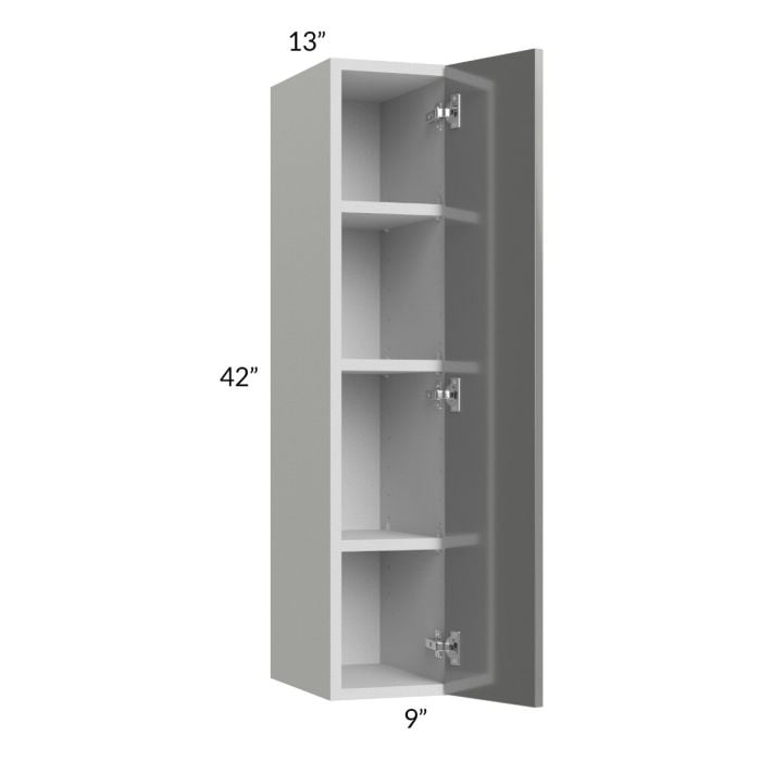 RTA Milan Grey Gloss 9" x 42" Wall Cabinet-Left Hinged with 1 Finished Side