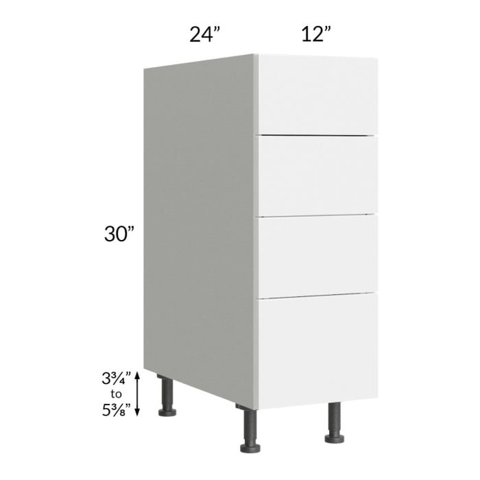 RTA Milan White Gloss 12" 4-Drawer Base Cabinet