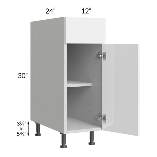 RTA Milan White Gloss 12" Base Cabinet-Right Hinged with 2 Finished Sides