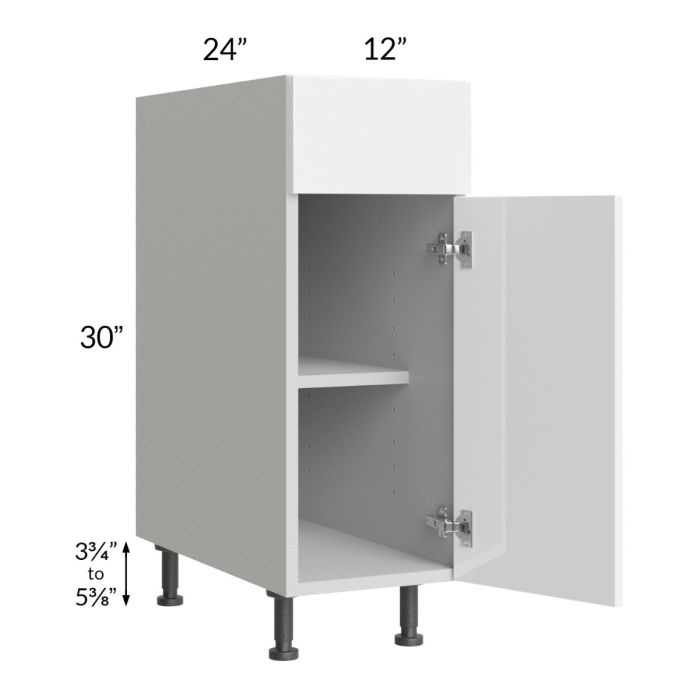 RTA Milan White Gloss 12" Base Cabinet-Right Hinged