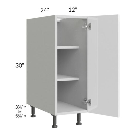 RTA Milan White Gloss 12" Full Height Door Base Cabinet-Left Hinged with 2 Finished Sides and Spice Pull-Out