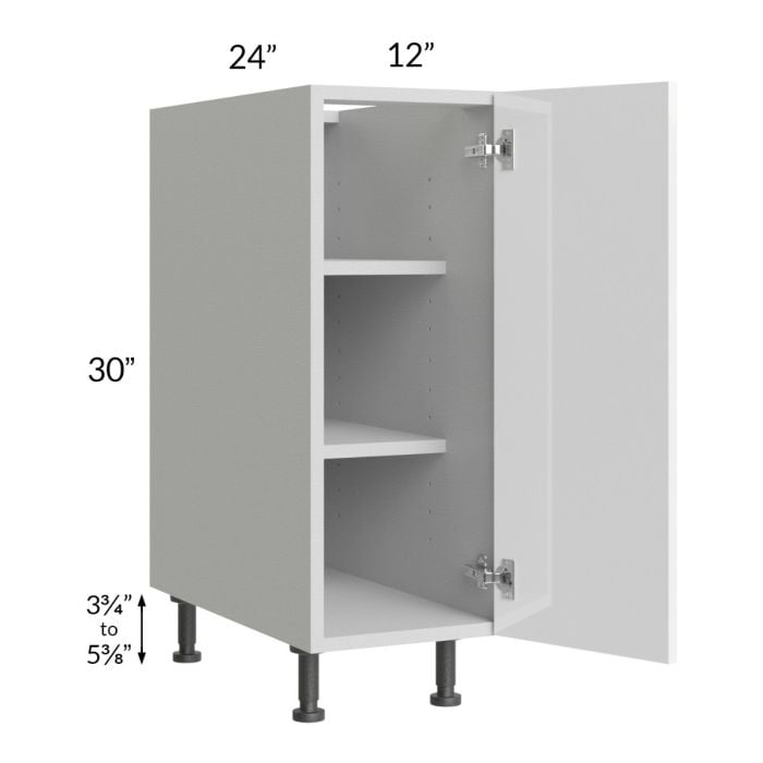 RTA Milan White Gloss 12" Full Height Door Base Cabinet-Left Hinged with 2 Finished Sides