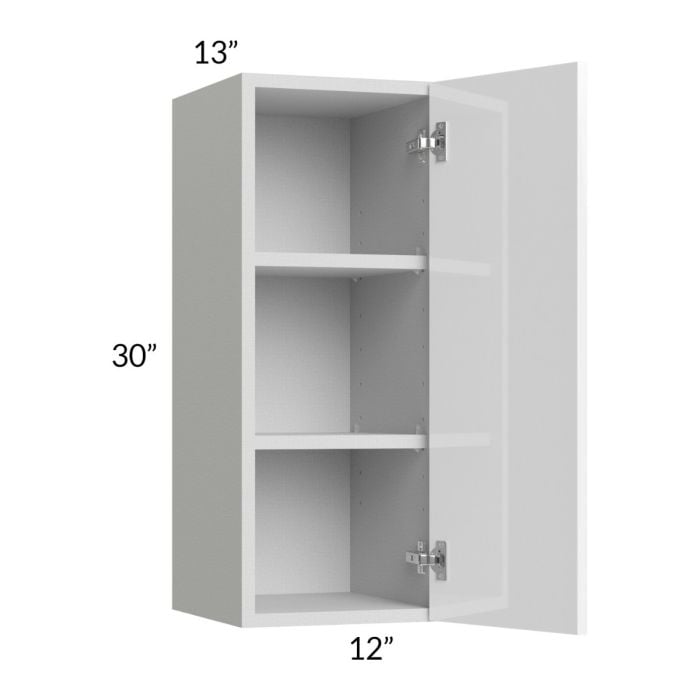 RTA Milan White Gloss 12" x 30" Wall Cabinet-Left Hinged with 1 Finished Side