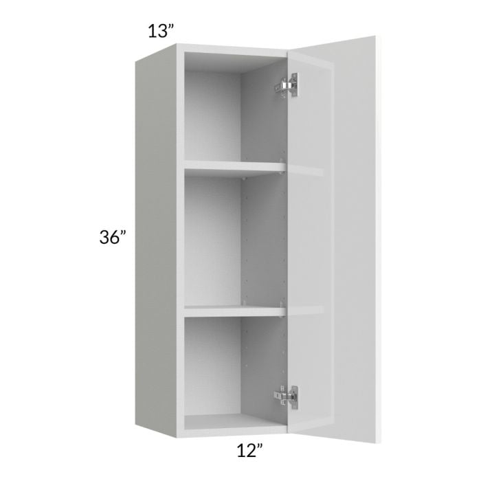 RTA Milan White Gloss 12" x 36" Wall Cabinet-Left Hinged with 1 Finished Side