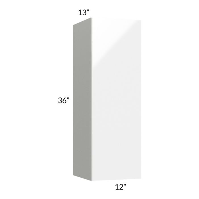 RTA Milan White Gloss 12" x 36" Wall Cabinet-Right Hinged with 1 Finished Side
