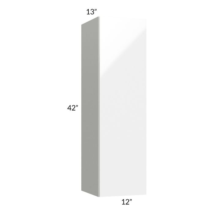 RTA Milan White Gloss 12" x 42" Wall Cabinet-Right Hinged with 1 Finished Side