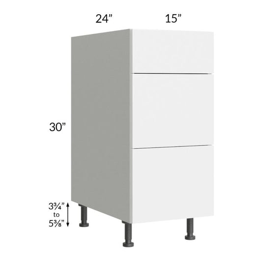 RTA Milan White Gloss 15" 3-Drawer Base Cabinet with 2 Finished Sides