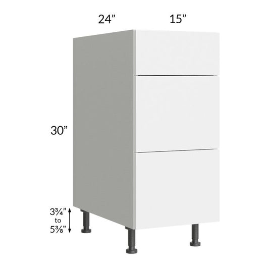 RTA Milan White Gloss 15" 3-Drawer Base Cabinet